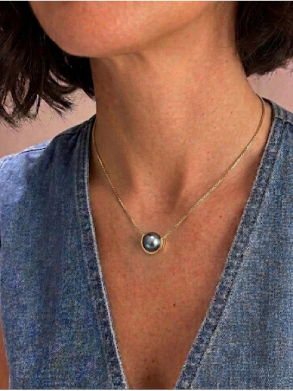 DAINTY Single Pearl Floating Necklace, Pearl Necklace, Gold Plated Neckl…